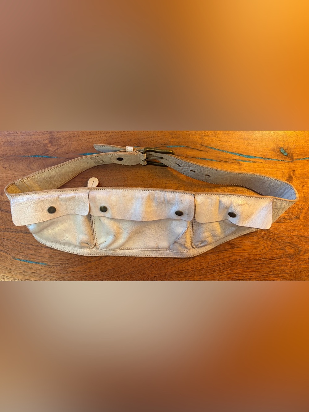 BED|STU “Driftwood Finish” White Leather Utility Belt/Pack - SIZE LARGE (not OS)